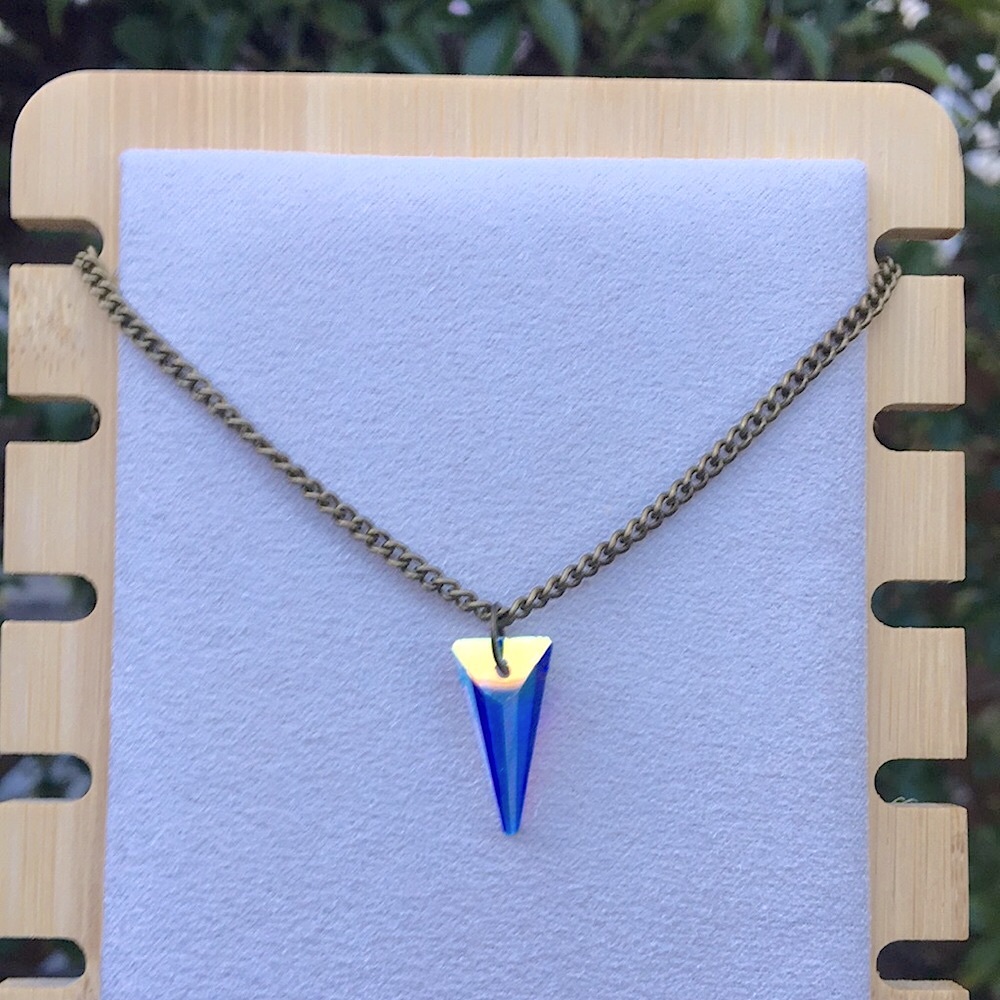 Aurora Borealis Crystal Spike Antique Brass Drop Pendant Necklace - Picture 6 of 9